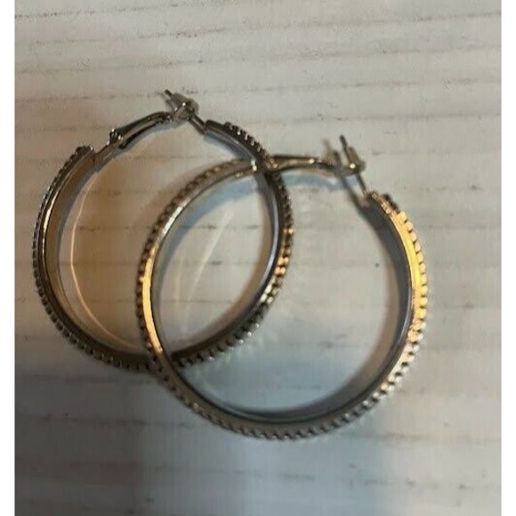 2 Prs of Bohochic Silver Hoop Earrings, 2" All Silver, 1.24" Silver Rhinestones - Picture 4 of 5